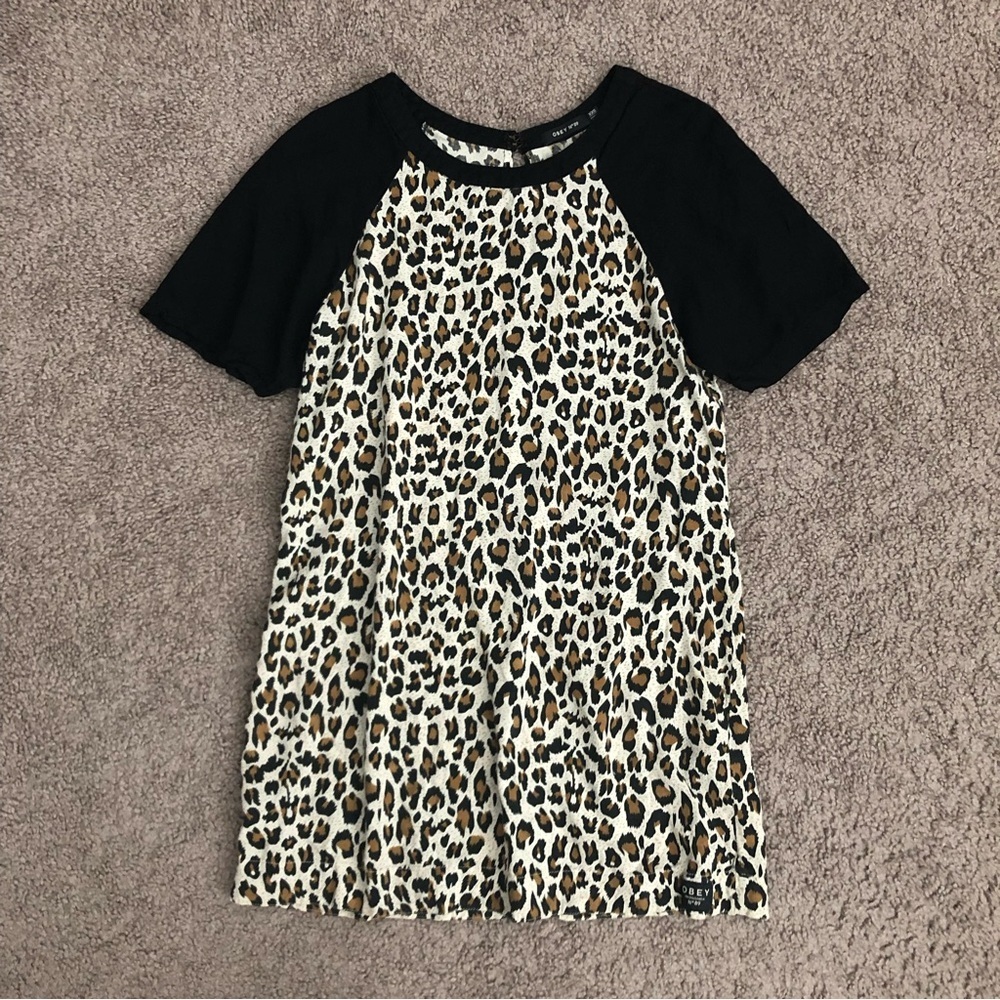 Obey Dress Womens Size XXS Animal Print Shift Mini